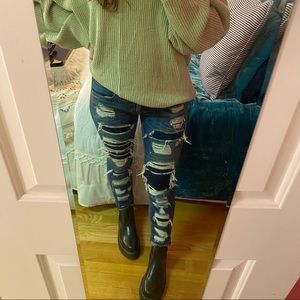 Dre Distressed & Repaired Mid-Rise Skinny Jeans